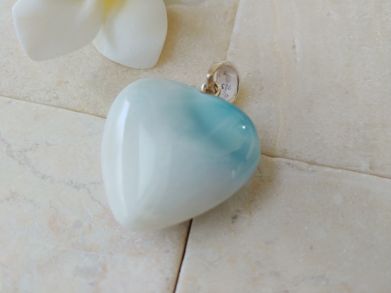 Larimar caribbean snow heart pendant