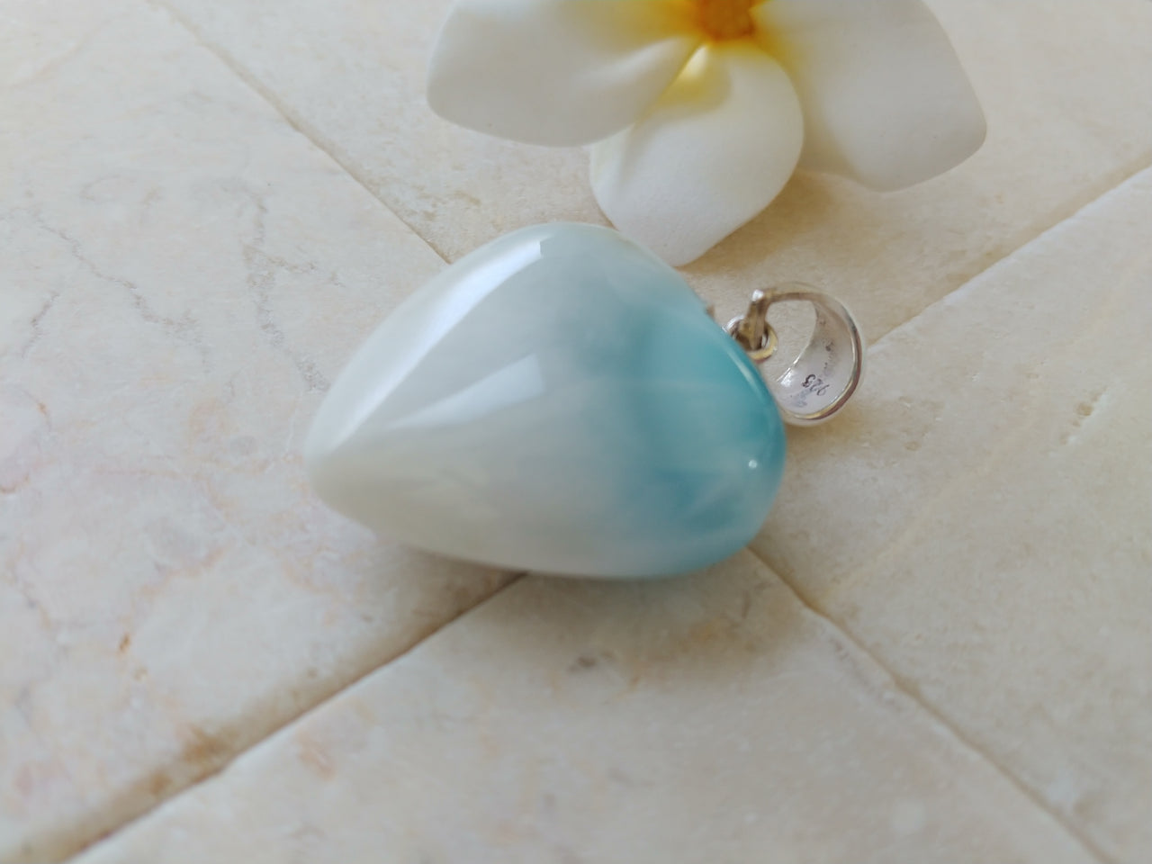 Larimar caribbean snow heart pendant