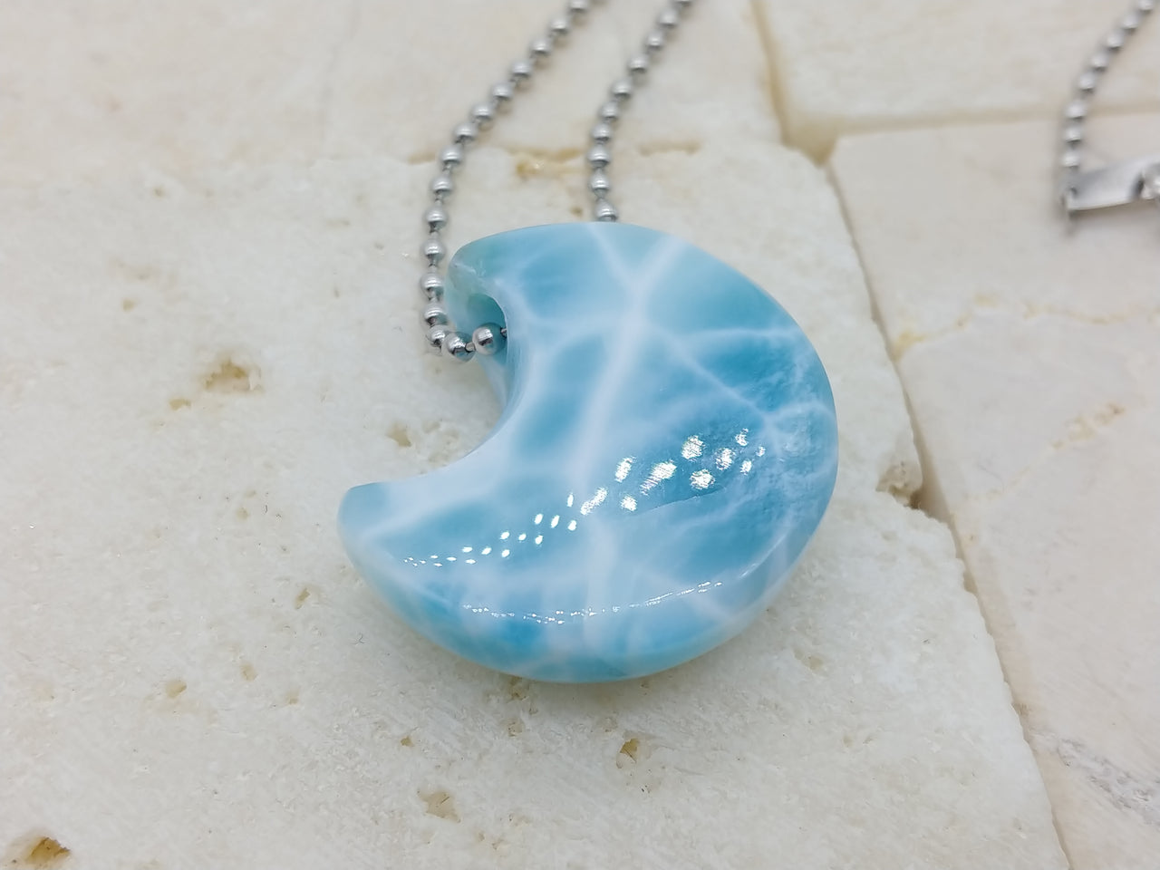 Larimar cute moon pendant