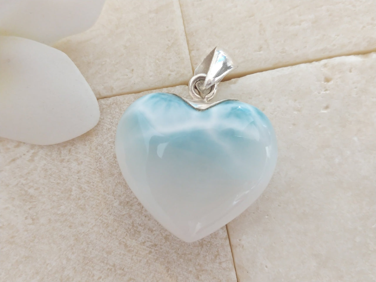 Larimar AAA Caribbean Snow Heart Pendant