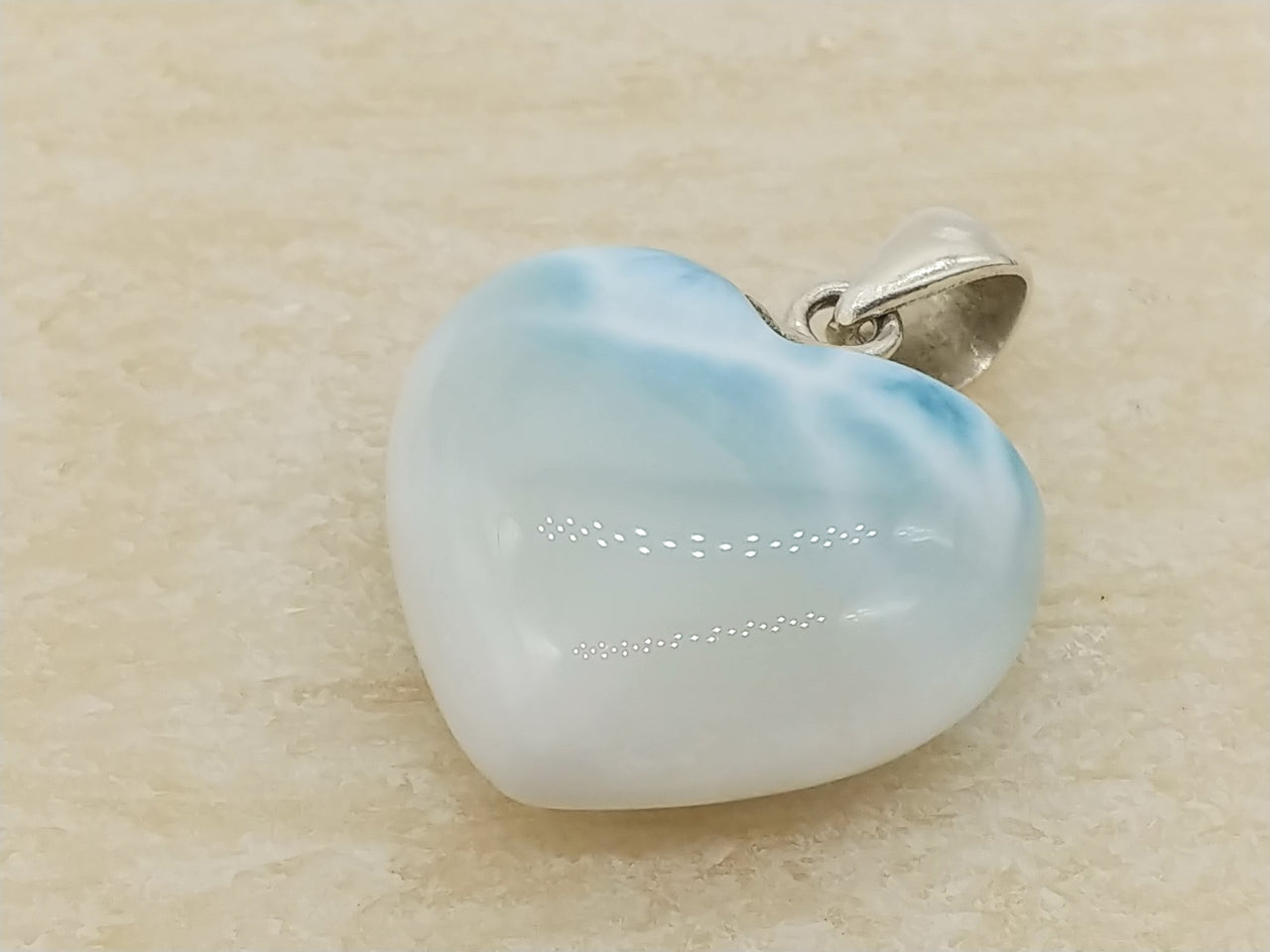 Larimar AAA Caribbean Snow Heart Pendant