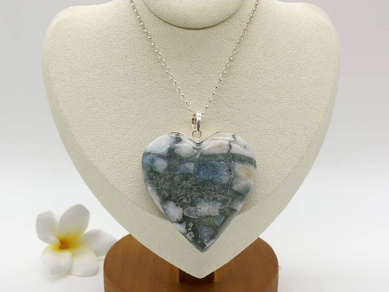 Larimar complicated pattern BIG heart pendant