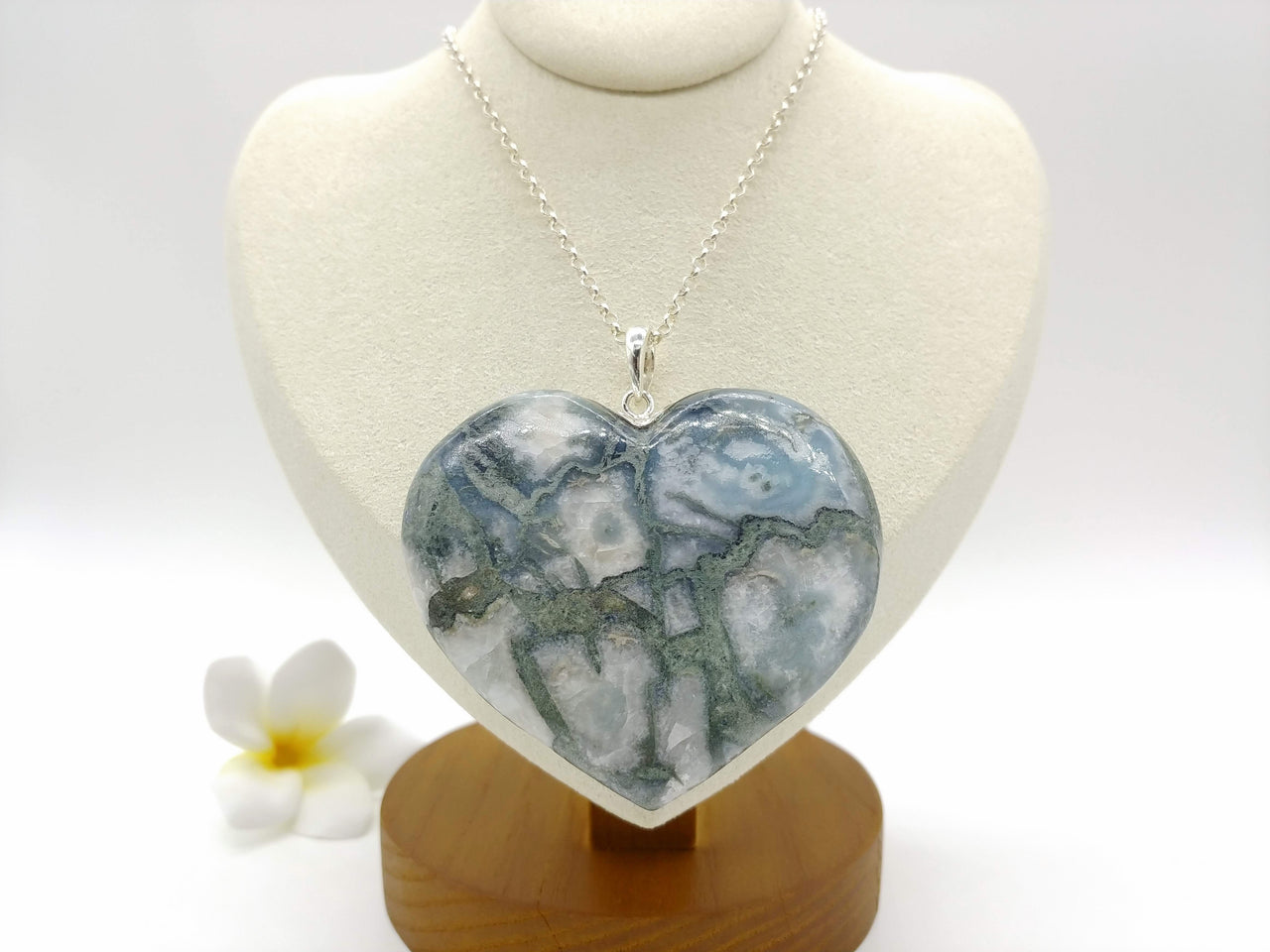 Larimar complicated pattern XL BIG heart pendant