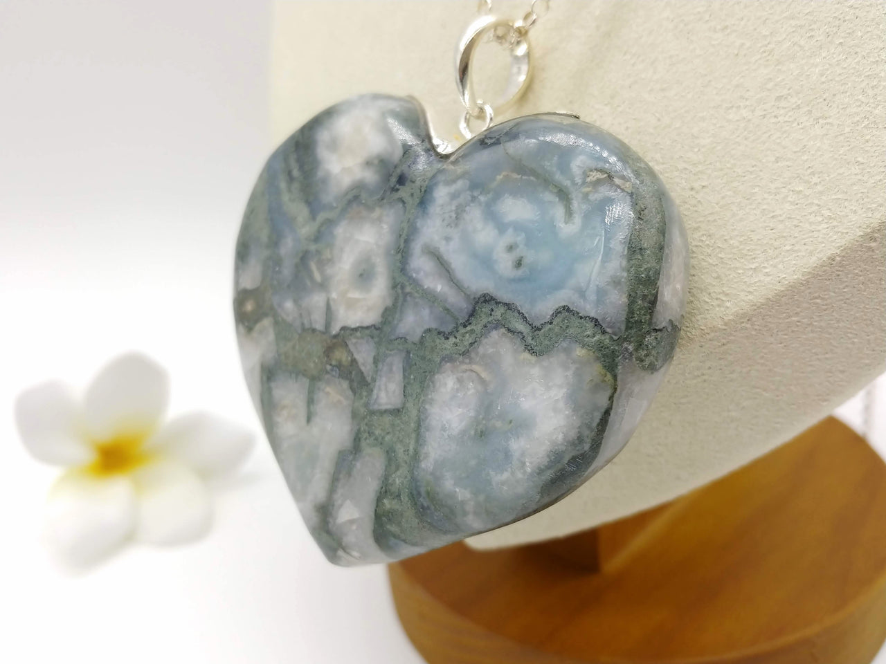 Larimar complicated pattern XL BIG heart pendant
