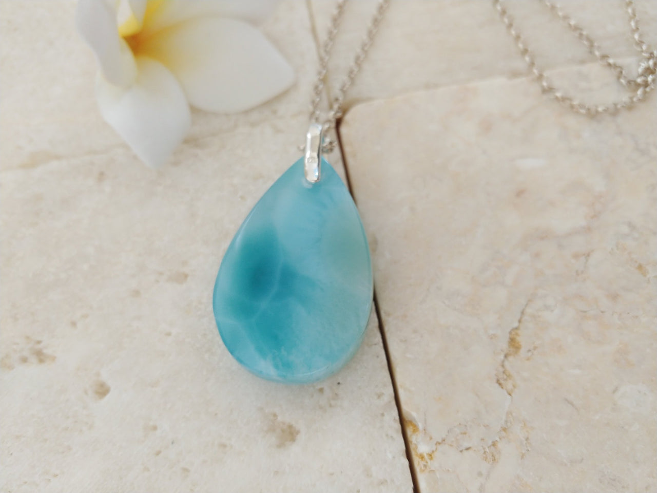 Larimar Drop Tablet Pendant