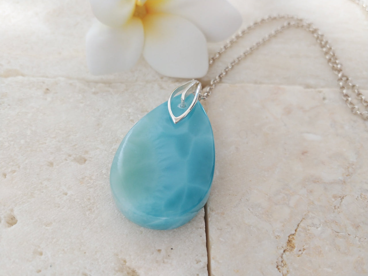 Larimar Drop Tablet Pendant
