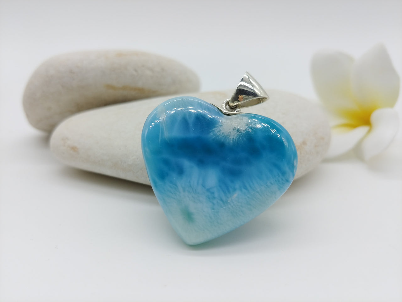 Larimar AAA deep blue heart pendant