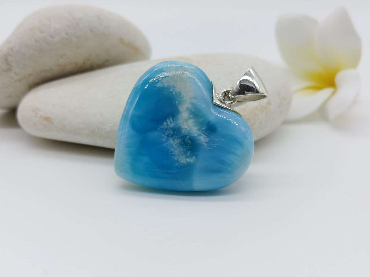 Larimar AAA deep blue heart pendant