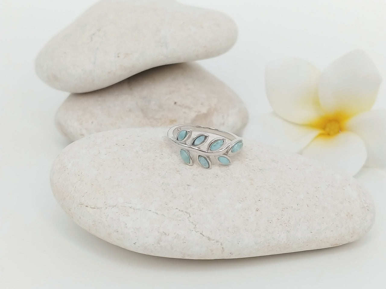 Larimar Olive Leaf Ring